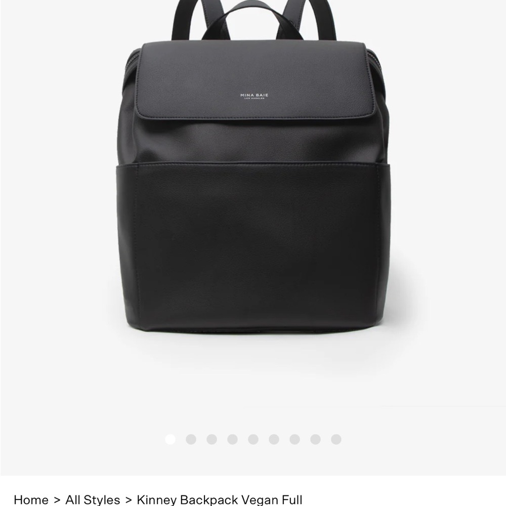 Mina Baie Kinney Black Vegan Backpack + Dust bag, extra strap + changing pad